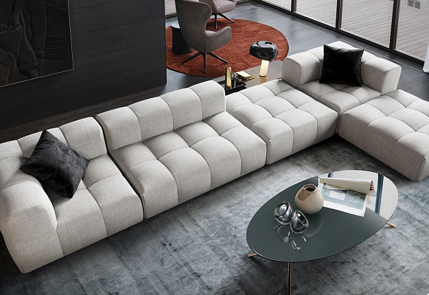 Диван Квадро без ножек с пуфом, бескаркасный модульный диван от российской фабрики, изготовление на заказ за 30 дней